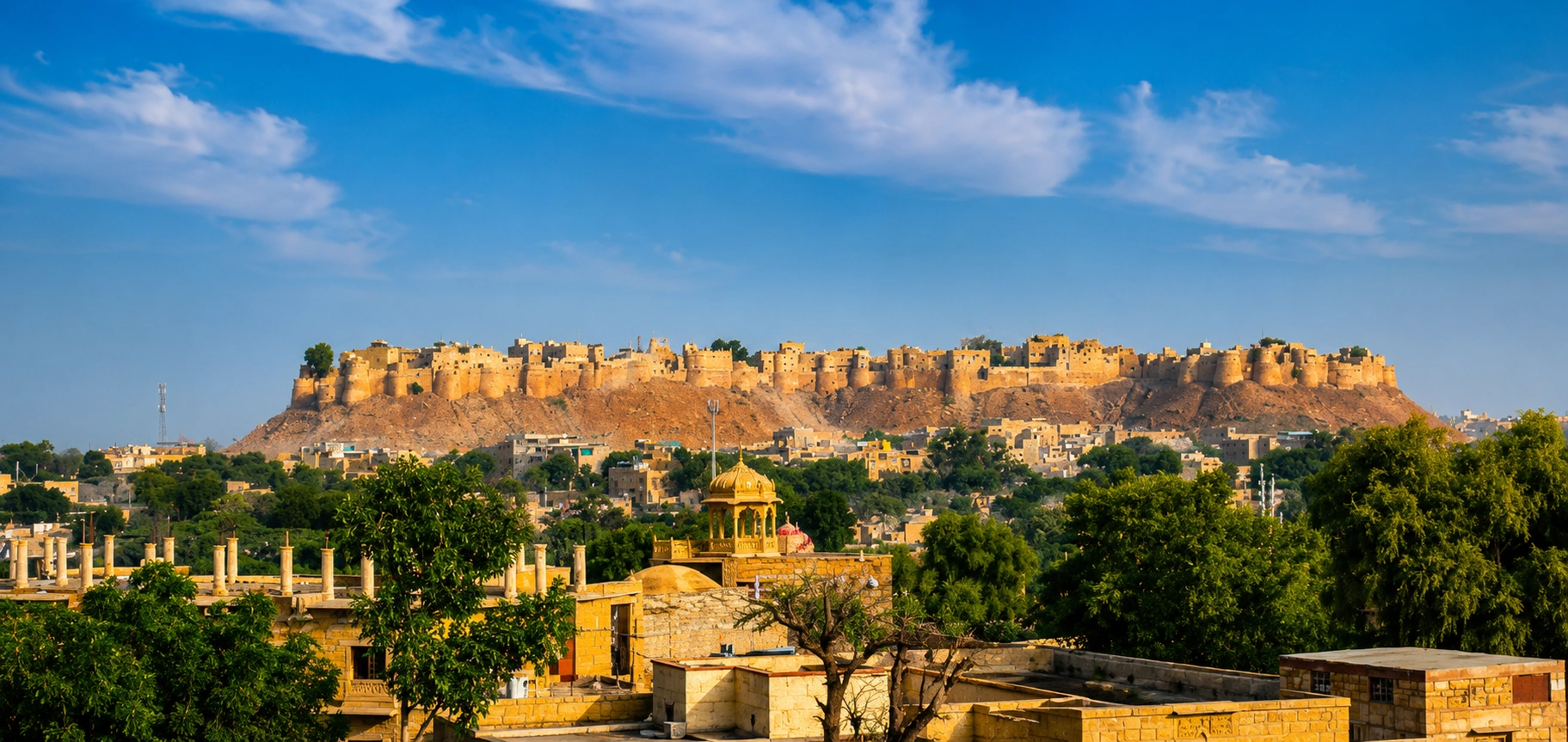 Jaisalmer Fort and the Thar Desert at golden hour